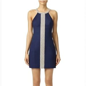 NWOT Lilly Pulitzer Navy Blue Sasha Shift Dress Gold Metallic Lace Trim sz 0